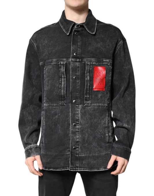 Dolce &amp; Gabbana Schwarze Jeansjacke aus Baumwollstretch mit Logo