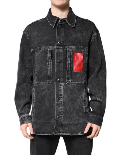 Dolce &amp; Gabbana Schwarze Jeansjacke aus Baumwollstretch mit Logo