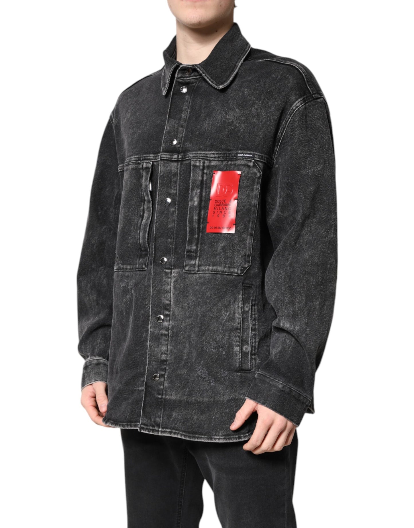 Dolce &amp; Gabbana Schwarze Jeansjacke aus Baumwollstretch mit Logo
