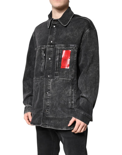 Dolce &amp; Gabbana Schwarze Jeansjacke aus Baumwollstretch mit Logo