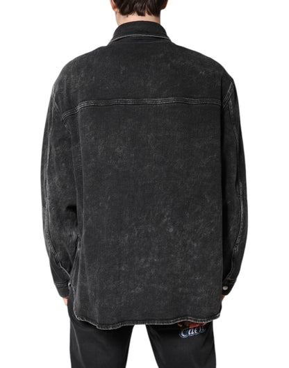 Dolce &amp; Gabbana Schwarze Jeansjacke aus Baumwollstretch mit Logo