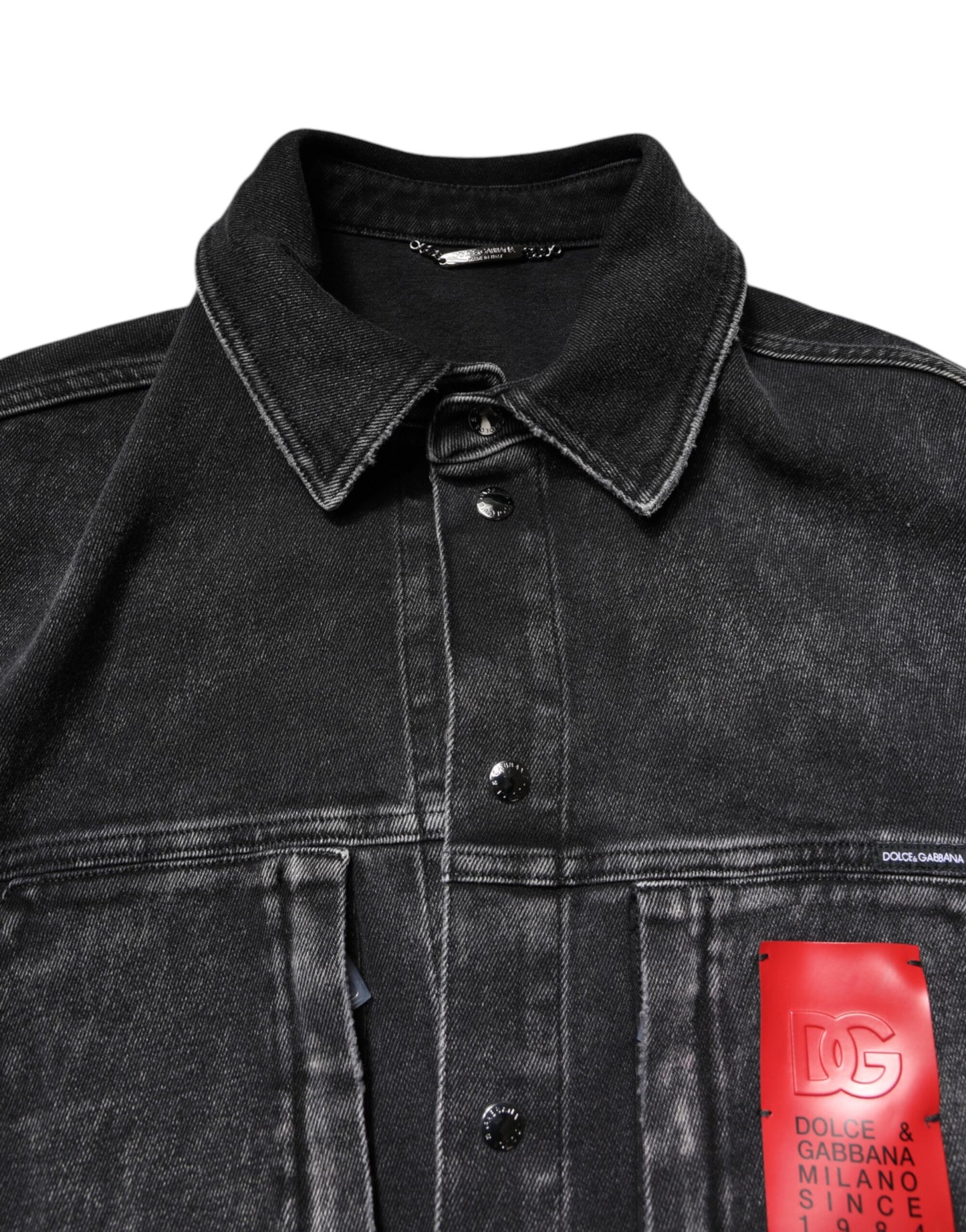 Dolce &amp; Gabbana Schwarze Jeansjacke aus Baumwollstretch mit Logo