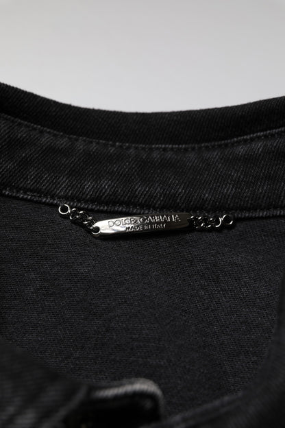 Dolce &amp; Gabbana Schwarze Jeansjacke aus Baumwollstretch mit Logo