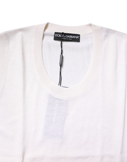 Dolce &amp; Gabbana – Weißes, ärmelloses Kaschmir-Tanktop mit Rundhalsausschnitt