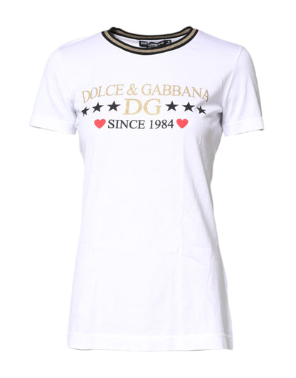 Dolce &amp; Gabbana – Weißes Baumwoll-T-Shirt mit Rundhalsausschnitt und grafischem Print