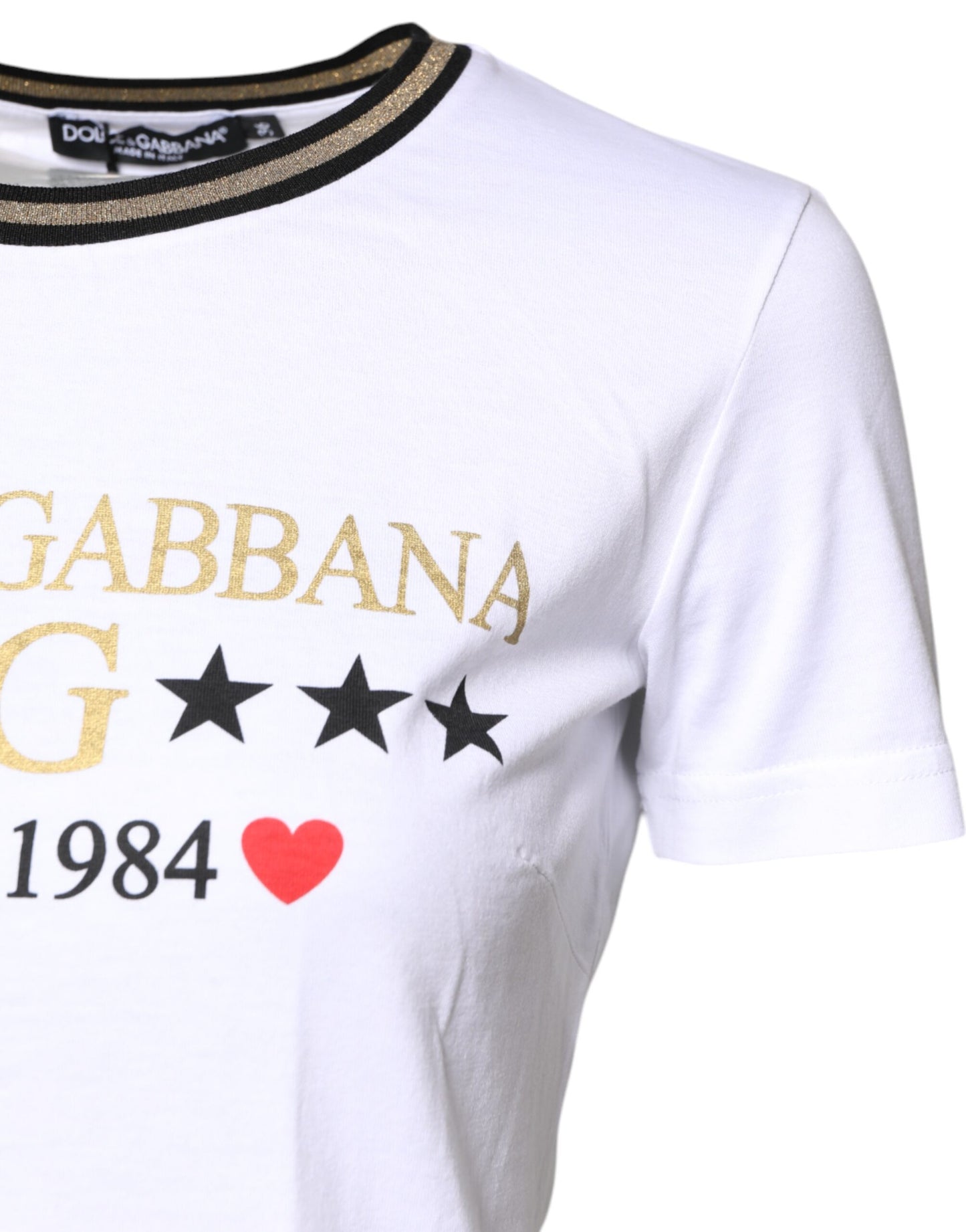 Dolce &amp; Gabbana – Weißes Baumwoll-T-Shirt mit Rundhalsausschnitt und grafischem Print