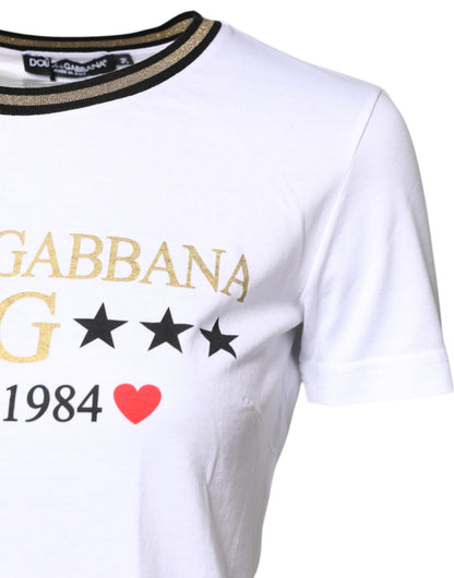 Dolce &amp; Gabbana – Weißes Baumwoll-T-Shirt mit Rundhalsausschnitt und grafischem Print