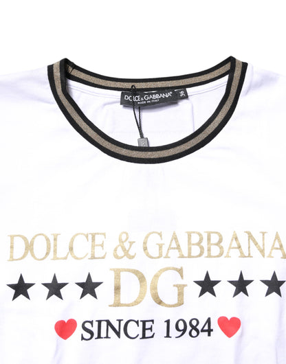 Dolce &amp; Gabbana – Weißes Baumwoll-T-Shirt mit Rundhalsausschnitt und grafischem Print