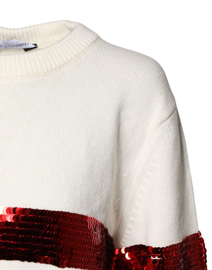 Dolce &amp; Gabbana – Weißer Pullover mit Rundhalsausschnitt und Pailletten