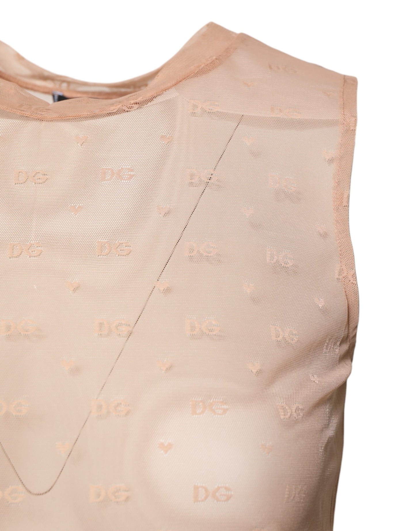 Dolce &amp; Gabbana Beiges ärmelloses Nylon-Tanktop mit Logo-Monogramm
