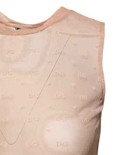 Dolce &amp; Gabbana Beiges ärmelloses Nylon-Tanktop mit Logo-Monogramm