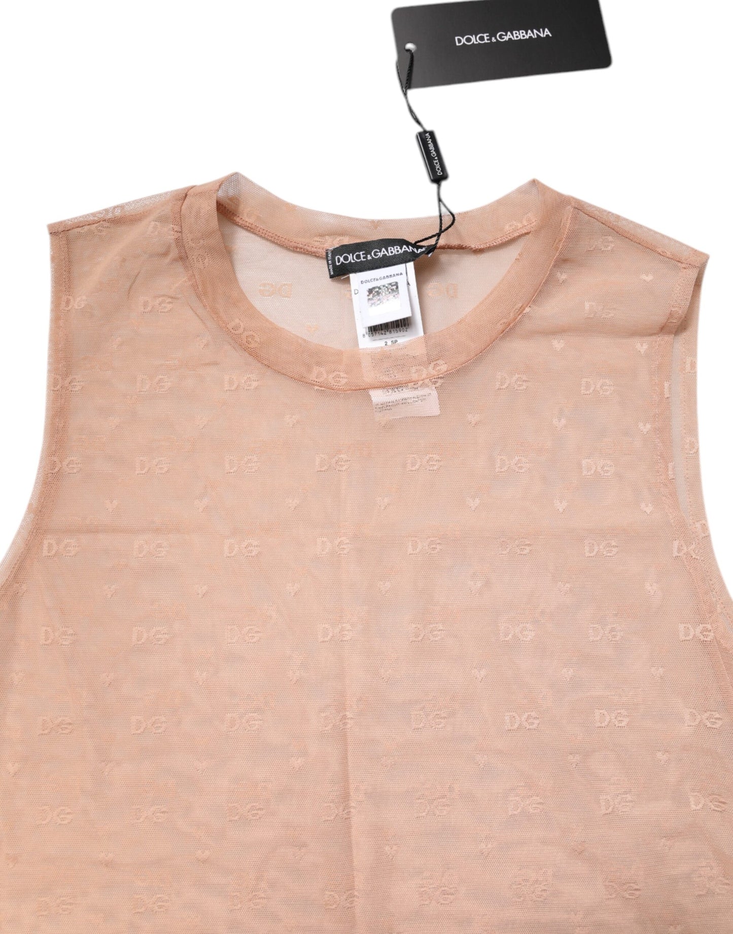 Dolce &amp; Gabbana Beiges ärmelloses Nylon-Tanktop mit Logo-Monogramm