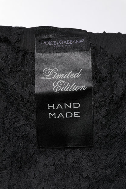 Dolce &amp; Gabbana – Schwarzes, transparentes Oberteil mit Rundhalsausschnitt und Herzmotiv aus Spitze