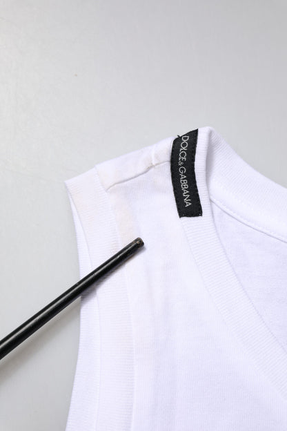 Dolce &amp; Gabbana – Ärmelloses T-Shirt aus weißer Baumwolle mit Rundhalsausschnitt