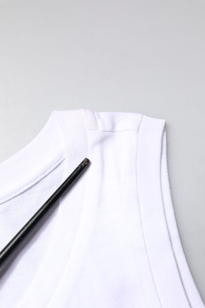 Dolce &amp; Gabbana – Ärmelloses T-Shirt aus weißer Baumwolle mit Rundhalsausschnitt