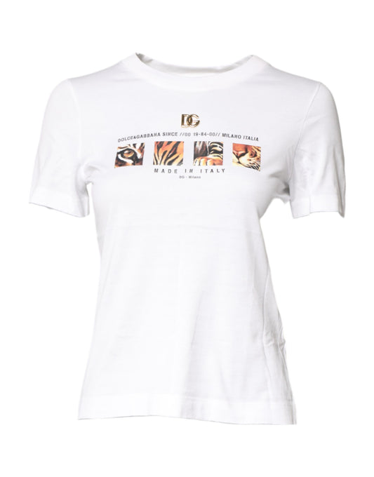Dolce &amp; Gabbana – Weißes Baumwoll-T-Shirt mit Rundhalsausschnitt und grafischem Print