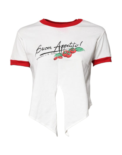 Dolce &amp; Gabbana – Weißes, bedrucktes Crop-Top mit Rundhalsausschnitt