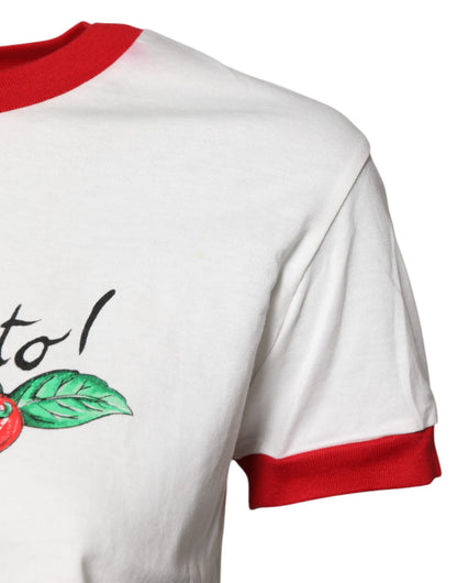 Dolce &amp; Gabbana – Weißes, bedrucktes Crop-Top mit Rundhalsausschnitt