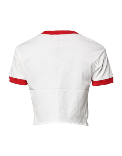 Dolce &amp; Gabbana – Weißes, bedrucktes Crop-Top mit Rundhalsausschnitt