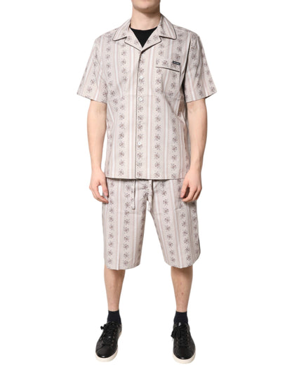 Dolce &amp; Gabbana Beige Blumendruck Baumwolle Herren Pyjama Set Nachtwäsche