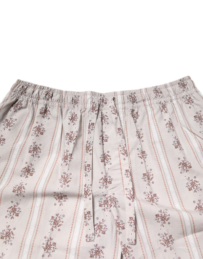 Dolce &amp; Gabbana Beige Blumendruck Baumwolle Herren Pyjama Set Nachtwäsche