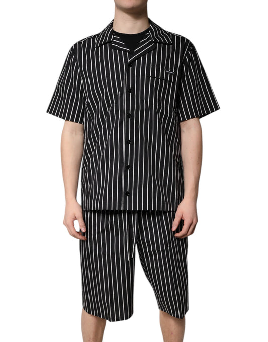 Dolce &amp; Gabbana Schwarz Weiß Streifen Baumwolle Männer Pyjama Set Nachtwäsche