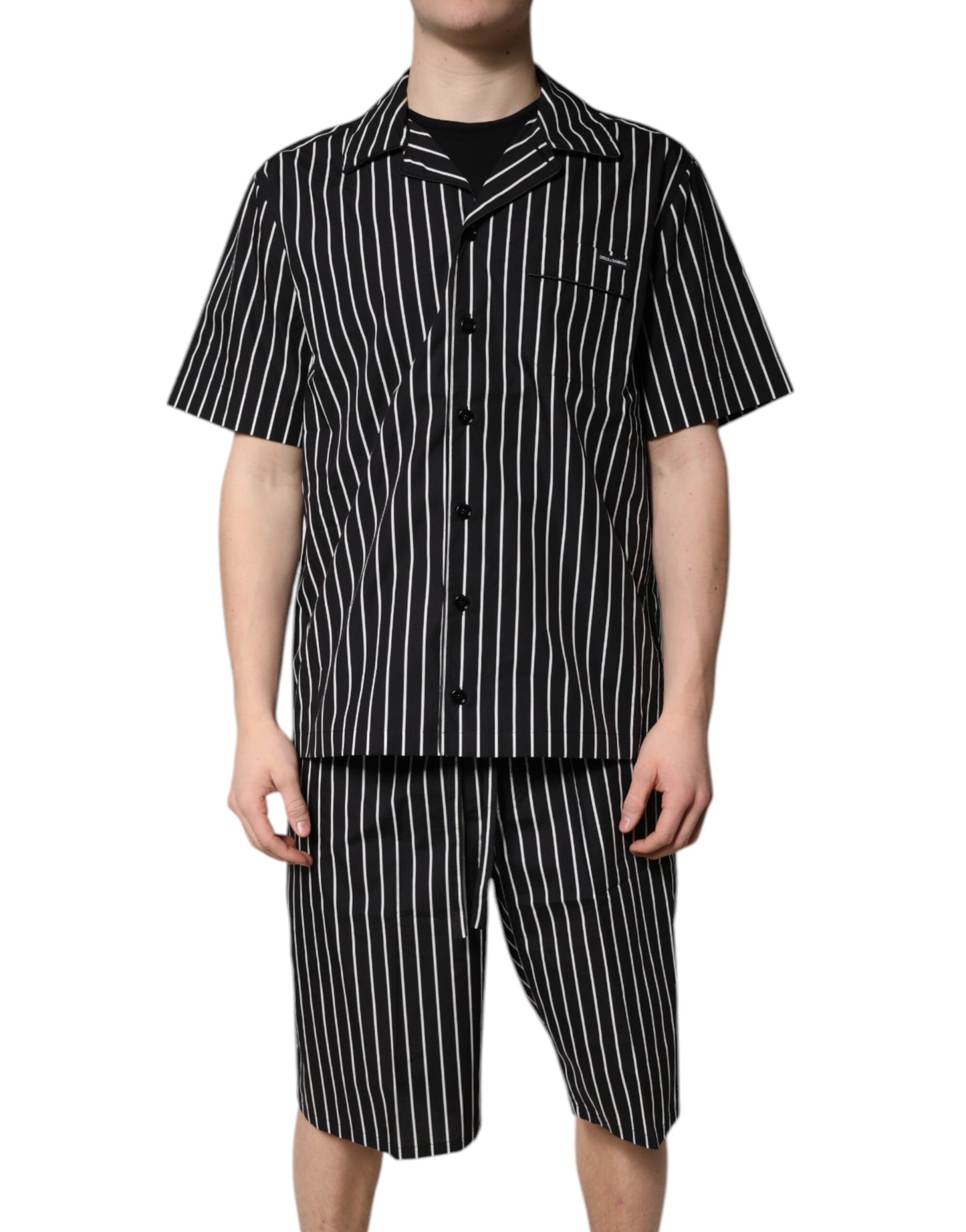 Dolce &amp; Gabbana Schwarz Weiß Streifen Baumwolle Männer Pyjama Set Nachtwäsche