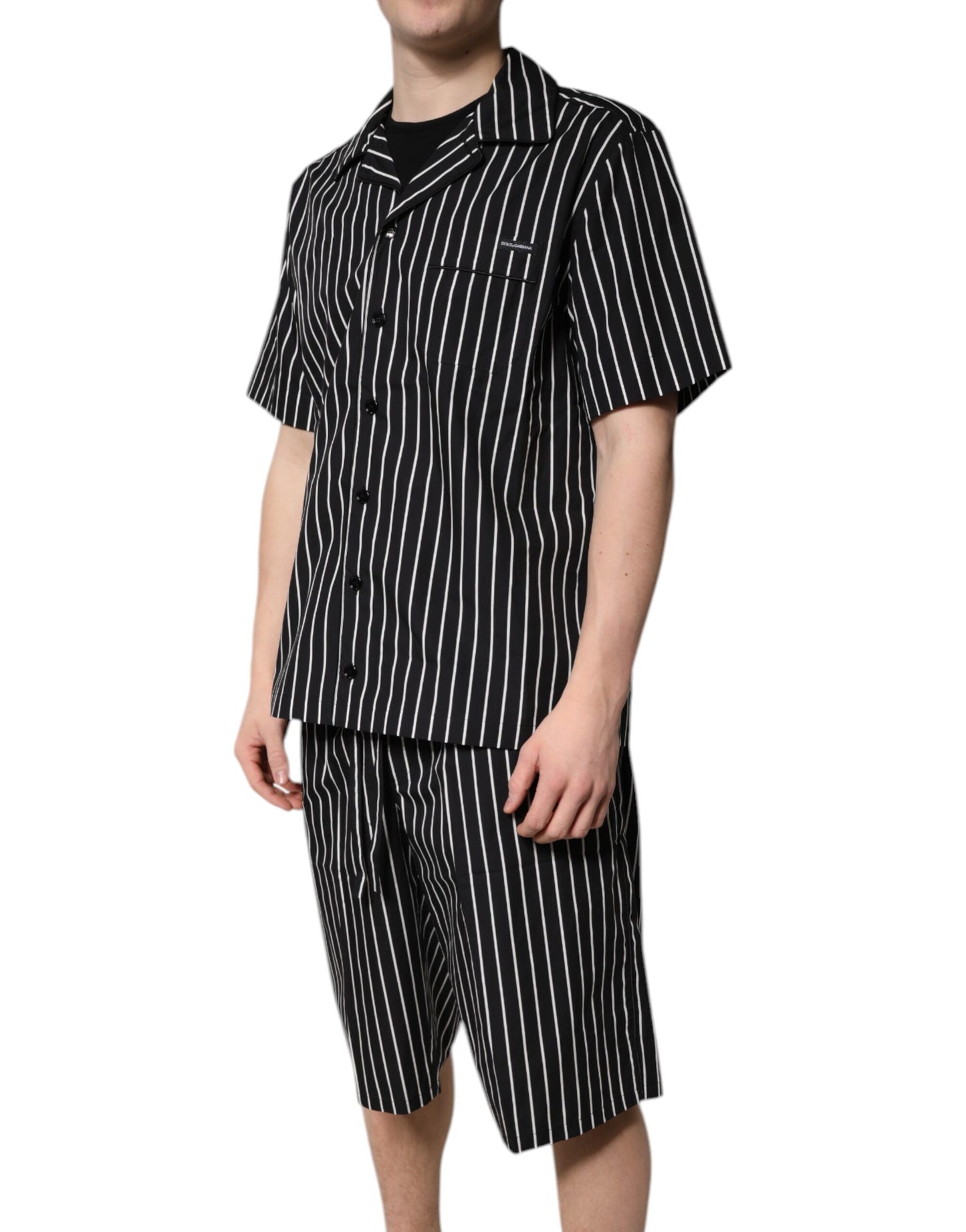 Dolce &amp; Gabbana Schwarz Weiß Streifen Baumwolle Männer Pyjama Set Nachtwäsche