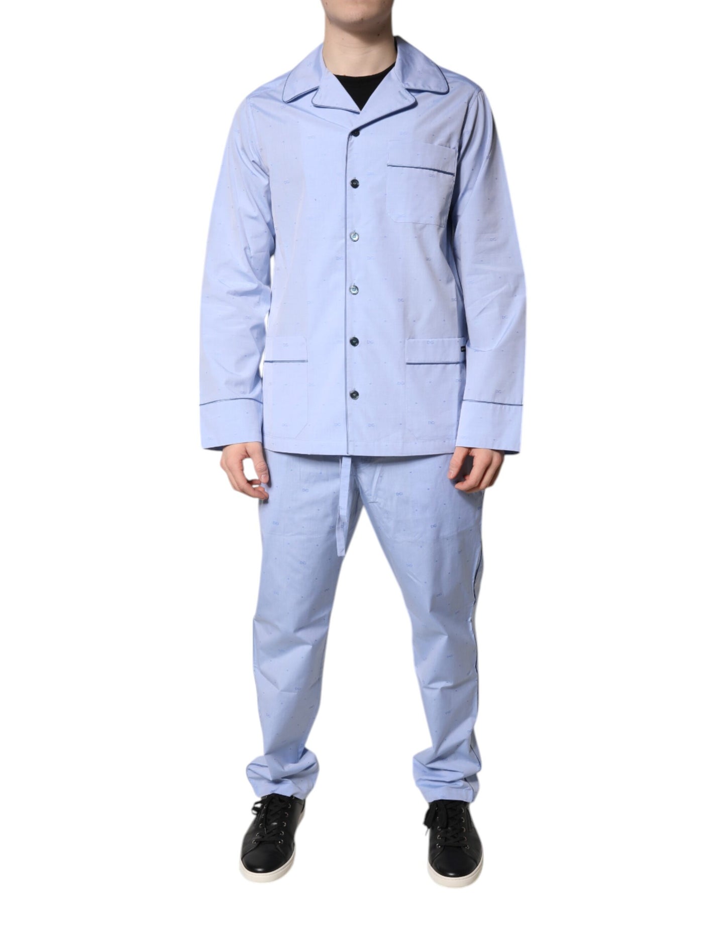 Dolce &amp; Gabbana Hellblaues Pyjama-Set aus Baumwolle mit DG-Logo für Herren