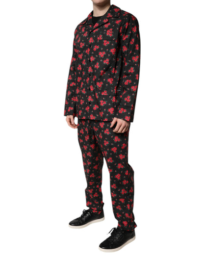 Dolce &amp; Gabbana – Schwarzer Pyjama aus Baumwolle mit Blumendruck für Herren