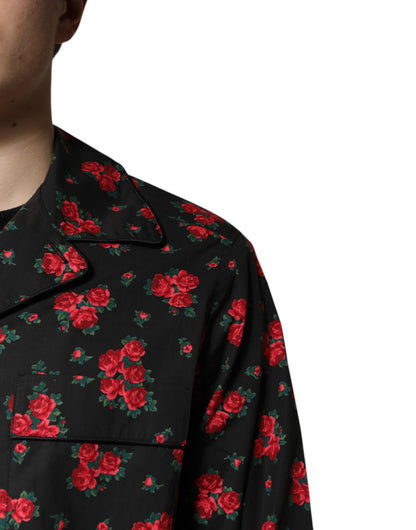 Dolce &amp; Gabbana – Schwarzer Pyjama aus Baumwolle mit Blumendruck für Herren