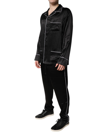 Dolce &amp; Gabbana – Pyjama-Set aus schwarzer Seide mit Hemd und Hose