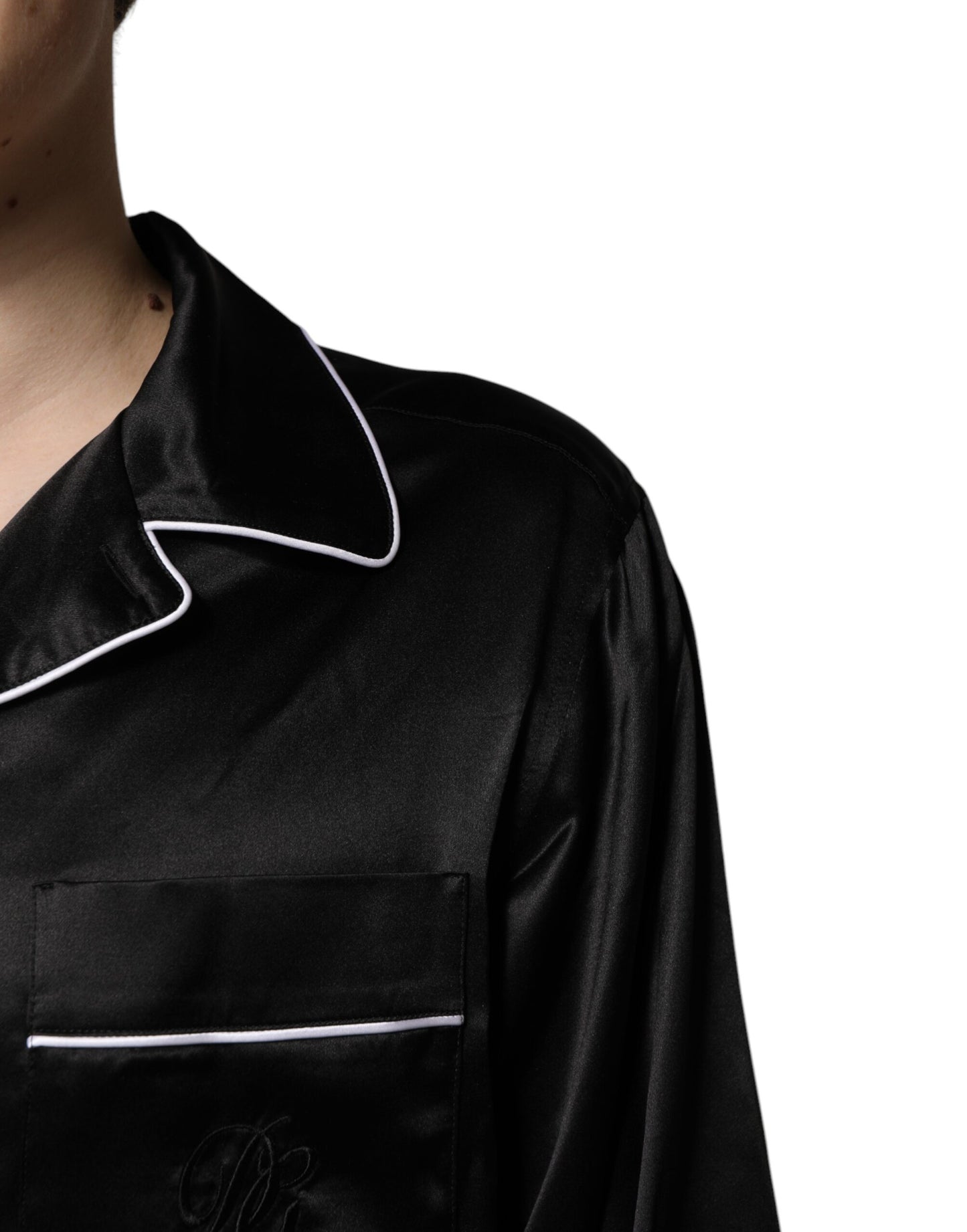 Dolce &amp; Gabbana – Pyjama-Set aus schwarzer Seide mit Hemd und Hose