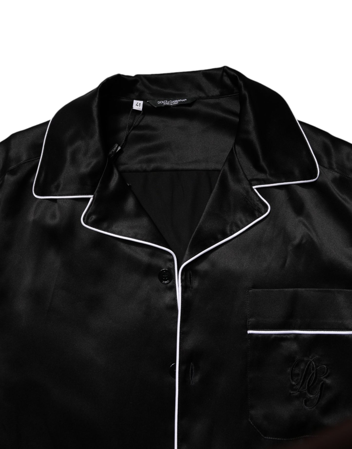 Dolce &amp; Gabbana – Pyjama-Set aus schwarzer Seide mit Hemd und Hose