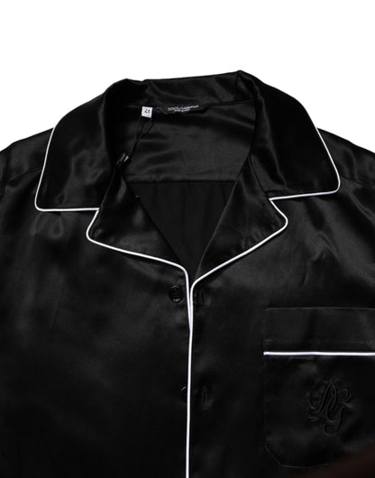 Dolce &amp; Gabbana – Pyjama-Set aus schwarzer Seide mit Hemd und Hose