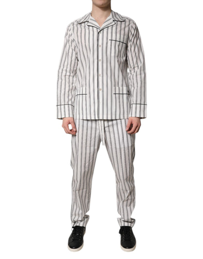 Dolce &amp; Gabbana Weiß Schwarz Streifen Baumwolle Männer Pyjama Set Nachtwäsche