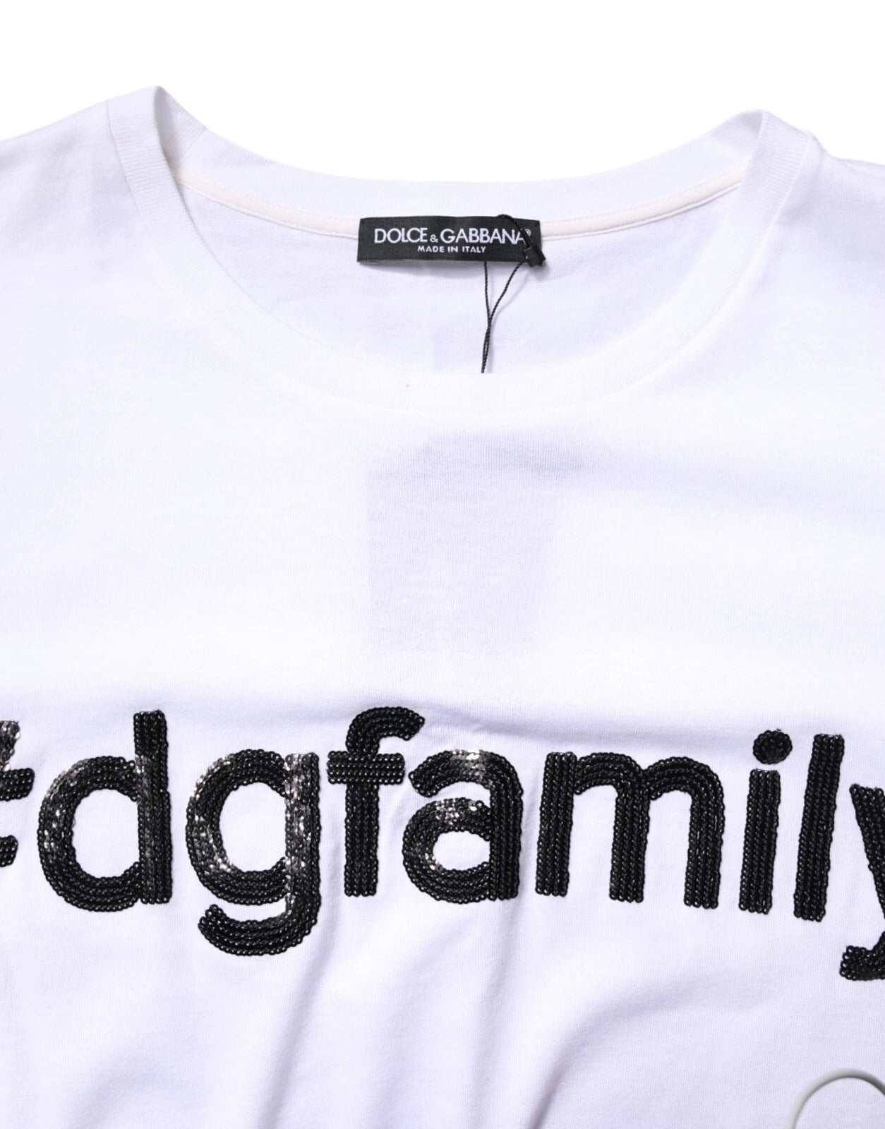 Dolce &amp; Gabbana – Weißes Baumwoll-T-Shirt mit Rundhalsausschnitt und #DGFamily-Print
