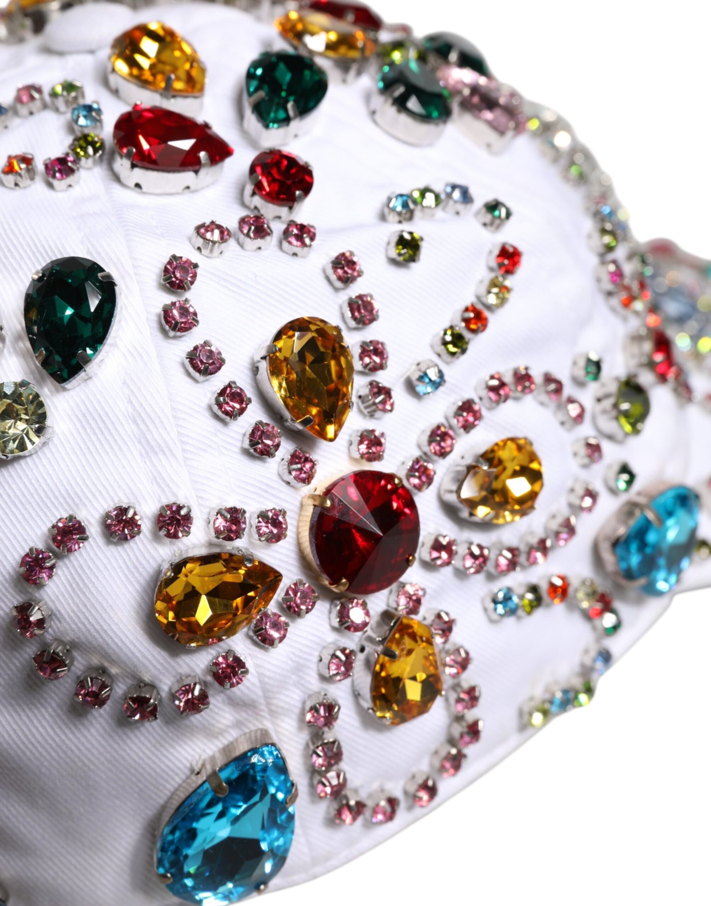 Dolce &amp; Gabbana – Weiße, mehrfarbige Baseballkappe mit Kristallverzierung