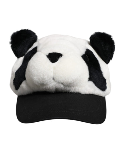 Dolce & Gabbana Black White Panda Fur Women Baseball Cap