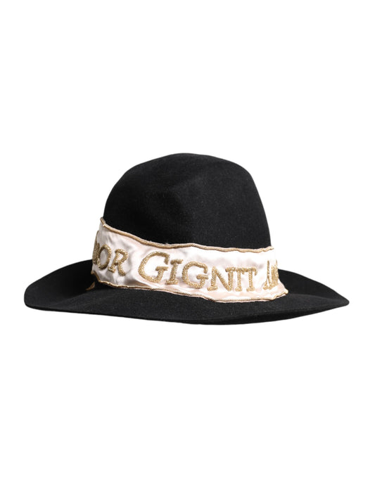 Dolce & Gabbana Black Logo Sequin Embroidery Wide Brim Hat