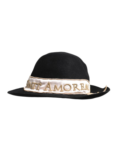 Dolce & Gabbana Black Logo Sequin Embroidery Wide Brim Hat