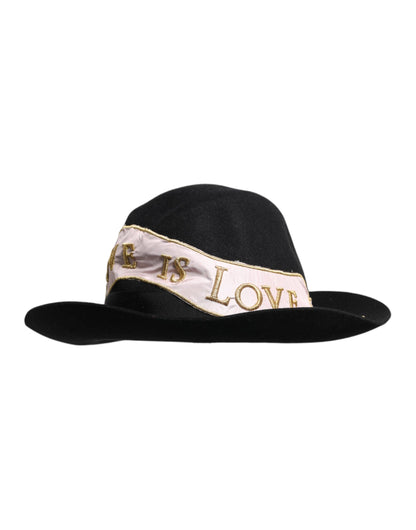 Dolce & Gabbana Black Logo Embroidered Women Wide Brim Hat