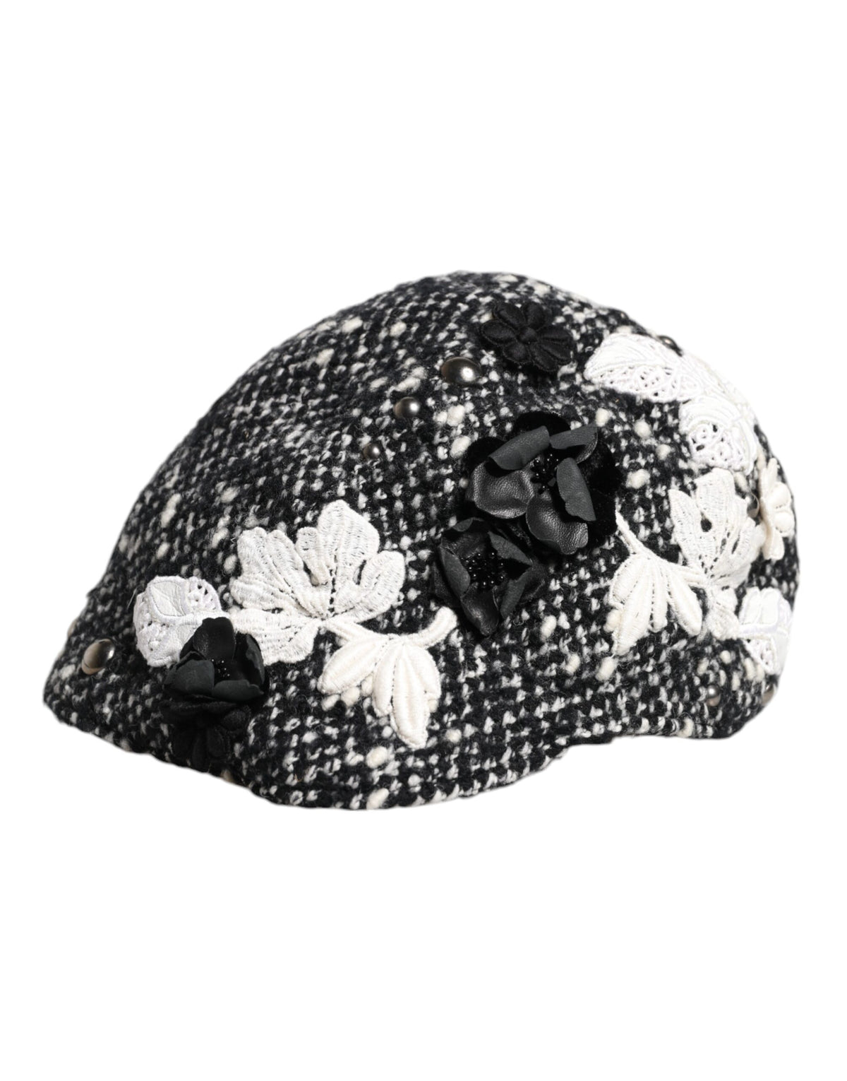 Dolce & Gabbana Black Wool White Floral Embellished Cloche Hat