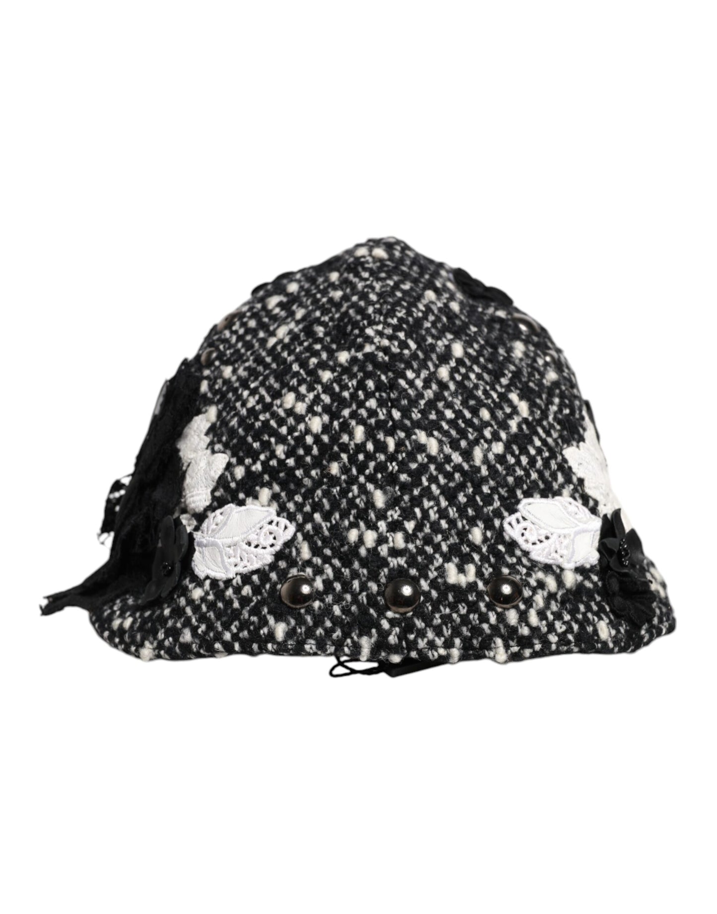 Dolce & Gabbana Black Wool White Floral Embellished Cloche Hat
