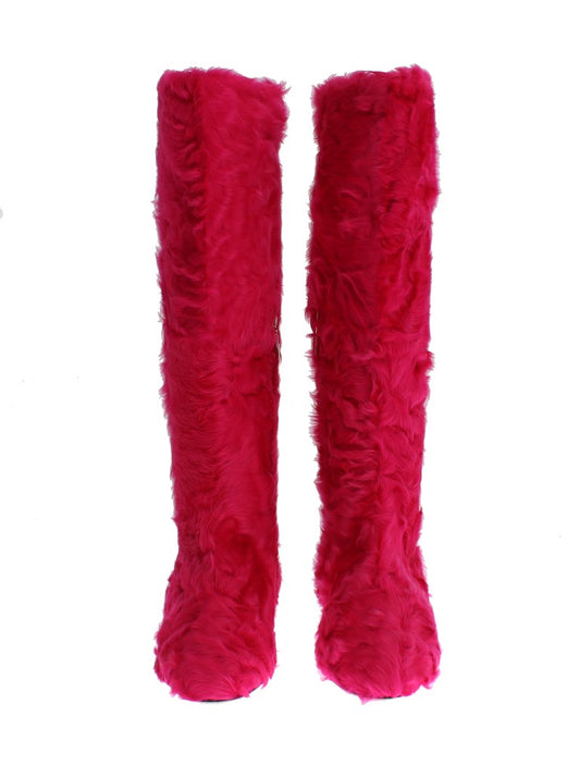 Dolce &amp; Gabbana, Rosa, flache Stiefel aus Lammfellleder