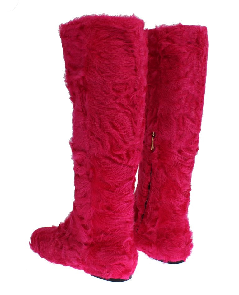 Dolce &amp; Gabbana, Rosa, flache Stiefel aus Lammfellleder