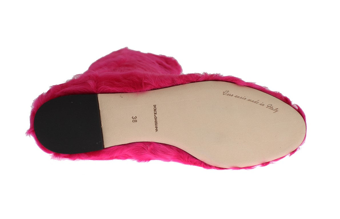 Dolce &amp; Gabbana, Rosa, flache Stiefel aus Lammfellleder