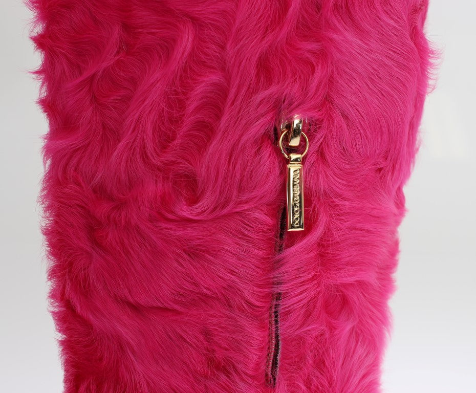 Dolce &amp; Gabbana, Rosa, flache Stiefel aus Lammfellleder