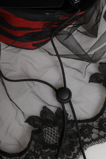 Dolce & Gabbana Black Red Stripes Lace Tulle Bucket Hat
