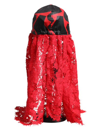 Dolce & Gabbana Red Black Lace Tulle Cotton Baseball Cap